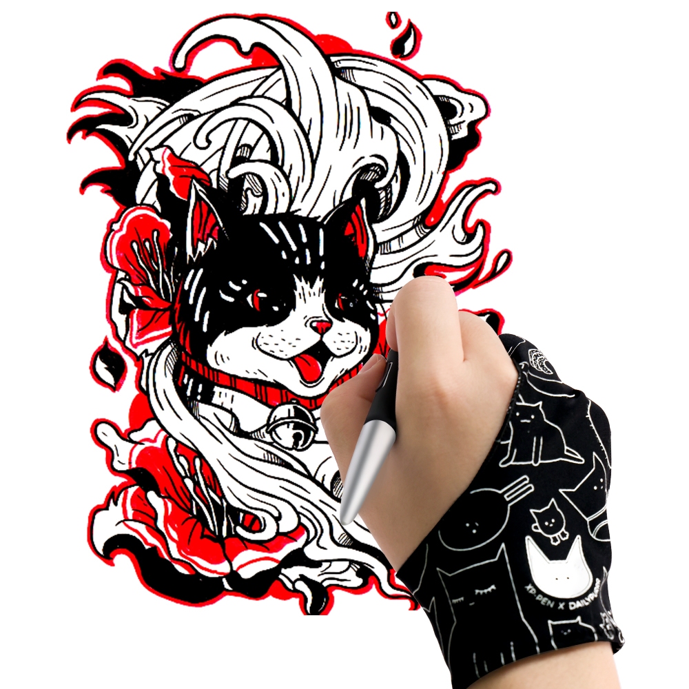 XPPen ACG15 ถุงมือวาดรูป SE ลายแมว (Free Size) ป้องกันการเสียดสีกับแผ่นวาด ใช้งานได้ทั้งมือซ้าย-ขวา