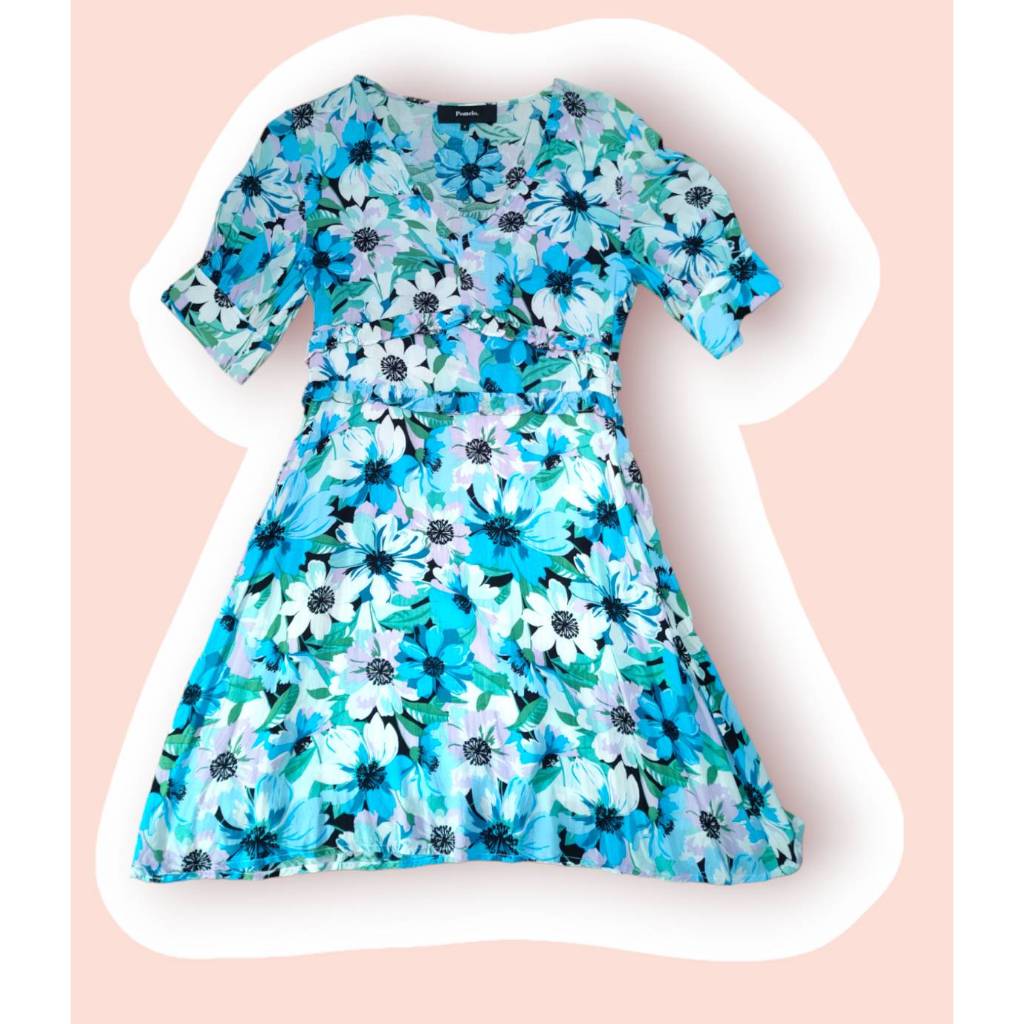 เดรสลายดอกสีฟ้า ยี่ห้อ Pamelo