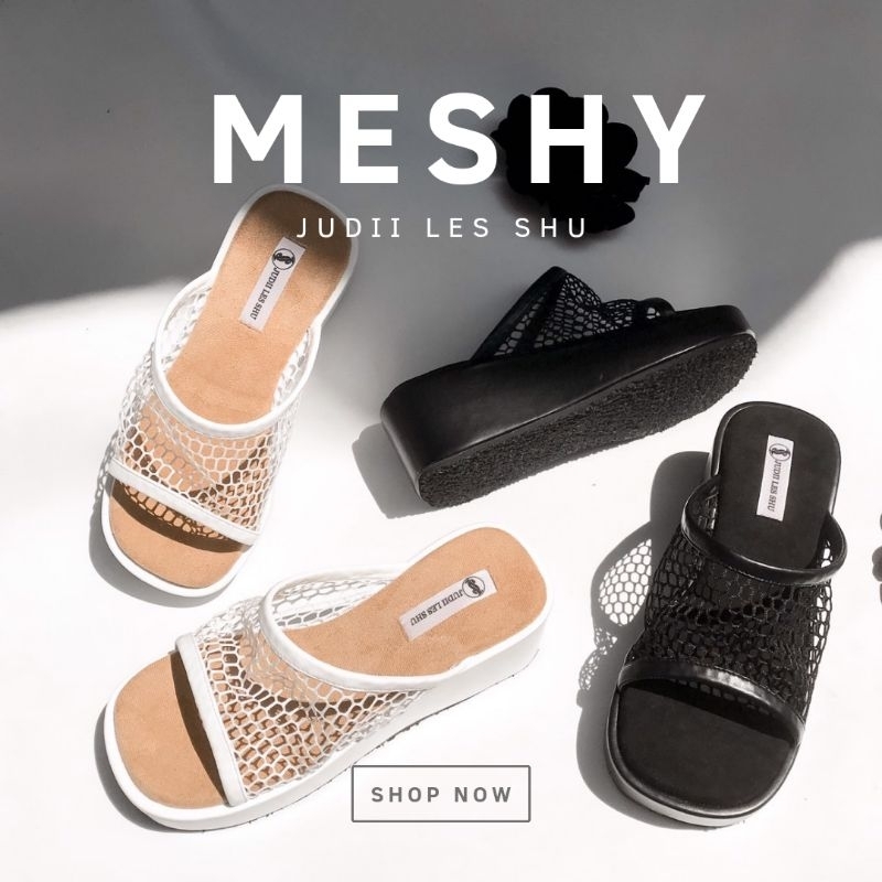 Judii Les Shu รุ่น Meshy รองเท้าตาข่ายส้นตึก ผ้าตาข่ายนิ่มๆ