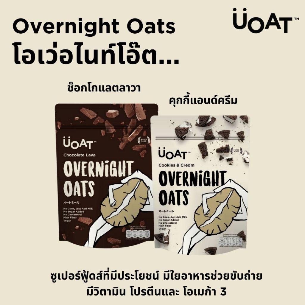 Overnight Oats with Superfoods UOAT โอเวอร์ไนท์โอ๊ต ข้าวโอ้ตเต็มเมล็ด ธัญพืช เมล็ดเจีย แฟลกซ์ Chia