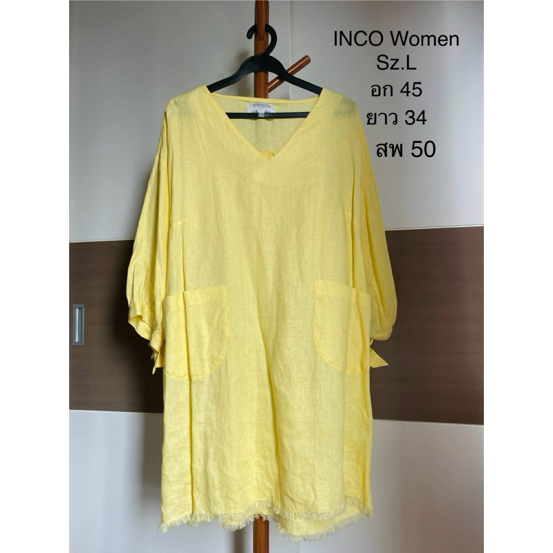 เดรสผ้าลินิน แบรนด์ INCO Women Sz.L ไม่เคยใส่ สภาพใหม่มาก ไม่มีตำหนิ