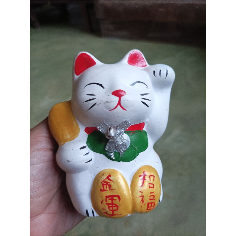 กระปุกออมสินแมวกวักเรียกทรัพย์ ไม่มีที่ปิดตูด สูง11ซม สินค้ามือสองญี่ปุ่น