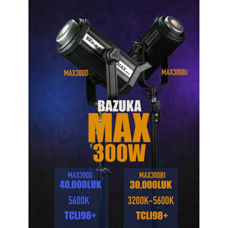 BAZUKA MAX300BI ไฟต่อเนื่องกำลังไฟ 300watt ปรับค่าเควินได้ 3200-5600K เมาส์โบเว้น
