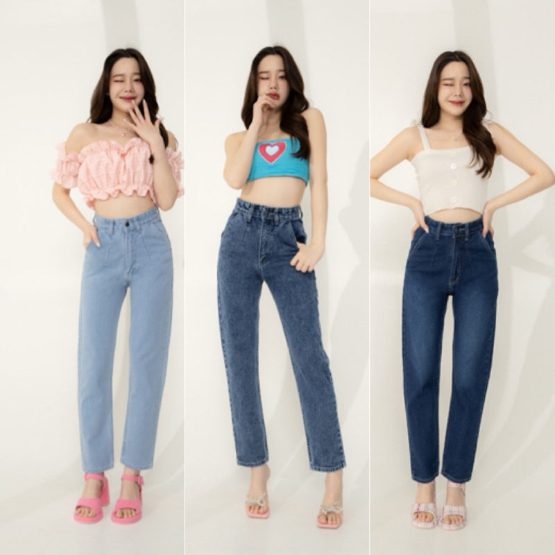 (ส่งฟรี) hiwari jeans รุ่น H2 กางเกงยีนส์ผู้หญิง ผ้านิ่มมาก ทรงบอลลูน Misae เอวสูง