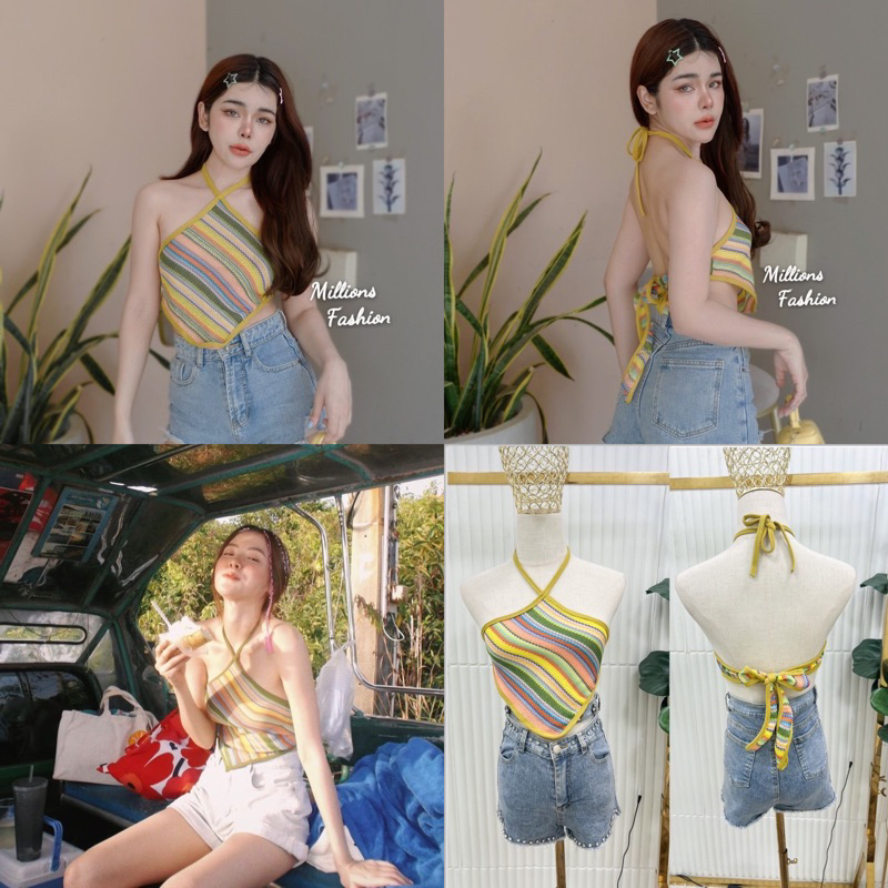 mnv_shop เสื้อทรงผ้าเช็ดหน้าคล้องคอผูกหลังเก๋เก๋น่ารัก ผ้าทอลายสุดปัง ใส่ไปเที่ยวทะเลแบบเก๋ๆแนะนำเลยค่า