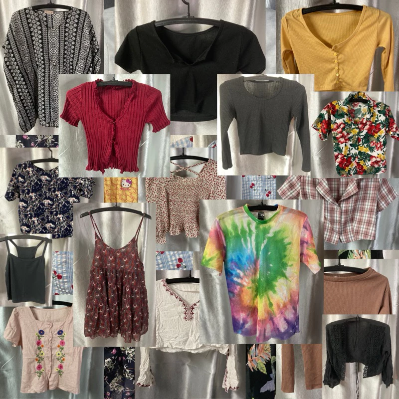 เสื้อครอปมือสอง แขนสั้น แขนยาว ลายดอก ลายสก็อต ซีทรู thumbnail 3