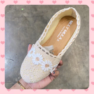 รองเท้าslip-on ถักโครเชต์ดอกเดซี่ 35-41 สินค้าพร้อมส่ง✅