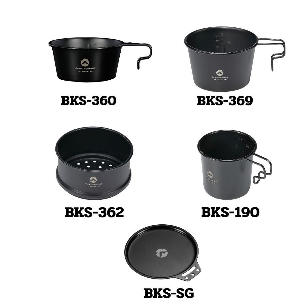 Campingmoon Sierra ถ้วยเซียร่าสีดำหลายขนาดและอุปกรณ์ประกอบ