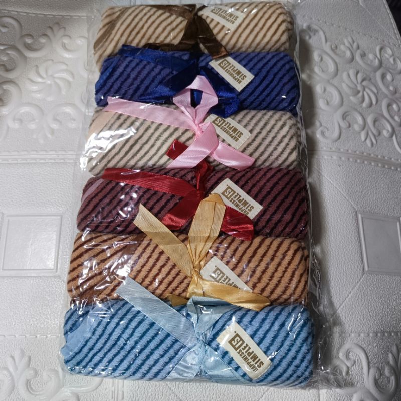 ผ้าเช็ดผม ผ้าเช็ดหน้า แบบผูกโบว์ ขนาด 35 * 70 1 แพ็คมี 6 ผืนคละสี