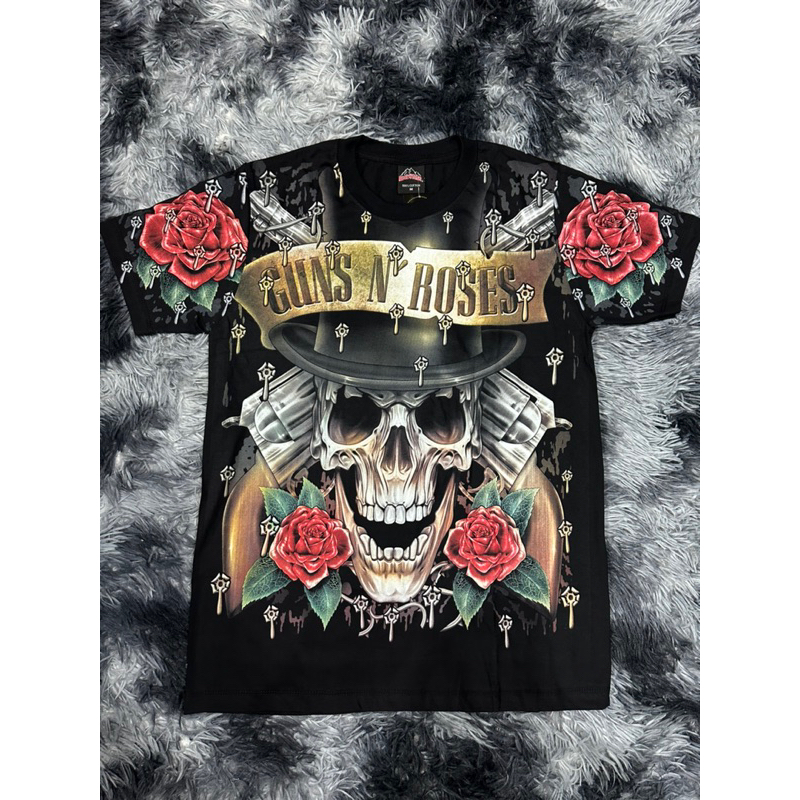 เสื้อยืดOVP GUN N’ ROSE เรืองแสงป้ายRockTrees ผ้าคอตตอน 100