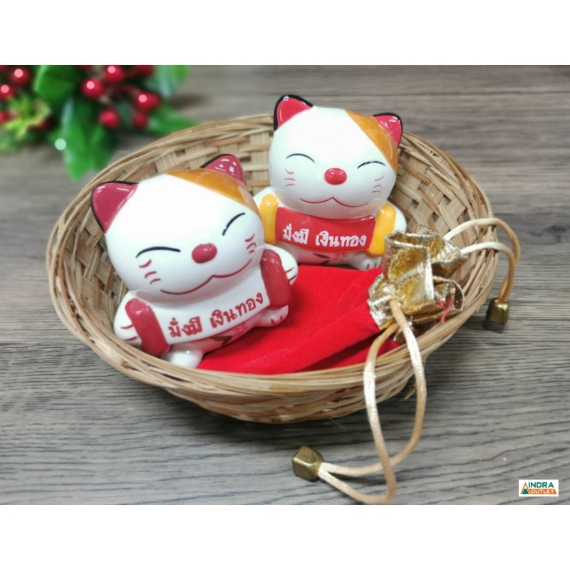 INDRA CERAMIC ออมสินแมวกวัก นำโชค เรียกเงิน โชคลาภ เซรามิกคุณภาพดี เกรดส่งออก