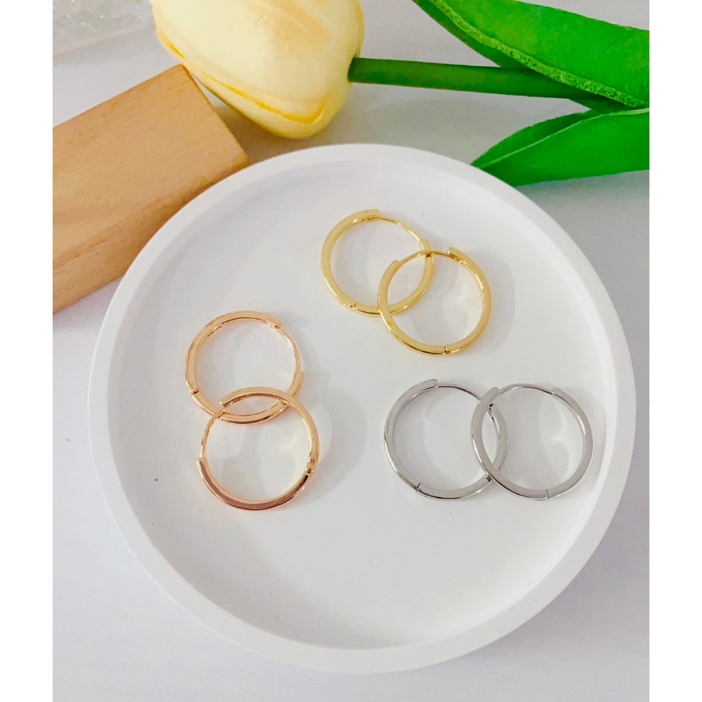 364-Hoop silver needle earrings ต่างหูห่วงกลมแบบล็อค วัสดุเป็นเงิน 92.5