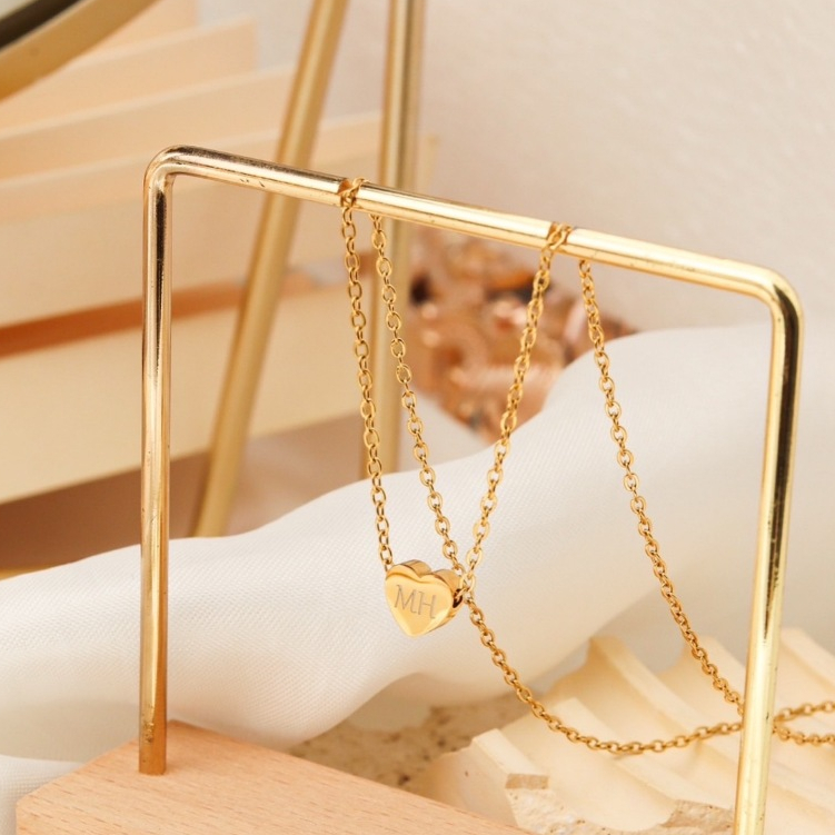G.NIGHTDAY -สร้อยสลักชื่อLOVE H Necklace สร้อยคอหัวใจ สลักอักษร A-Z *สแตนเลสไม่ลอกไม่ดำ