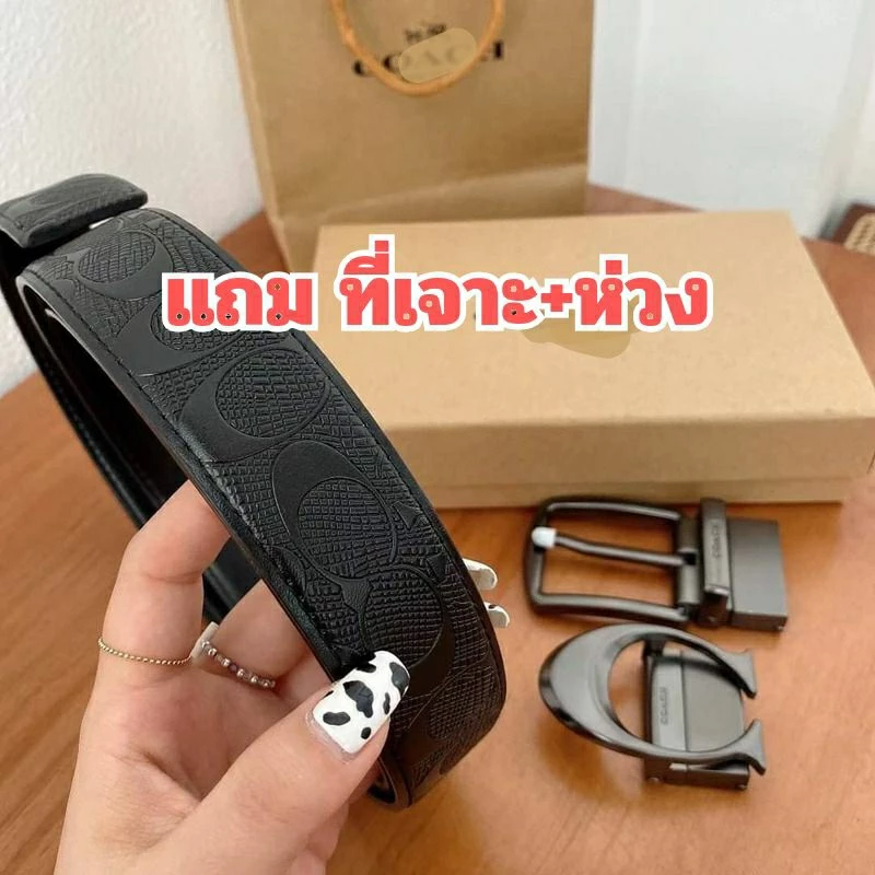 พร้อมส่งไทย🇹🇭 (มีโค้ดในวิดิโอ) เข็มขัดผู้ชาย 2หัว หนังแท้ พร้อมกล่อง แฟชั่น หัวโลหะ งานใหม่สุดฮิต