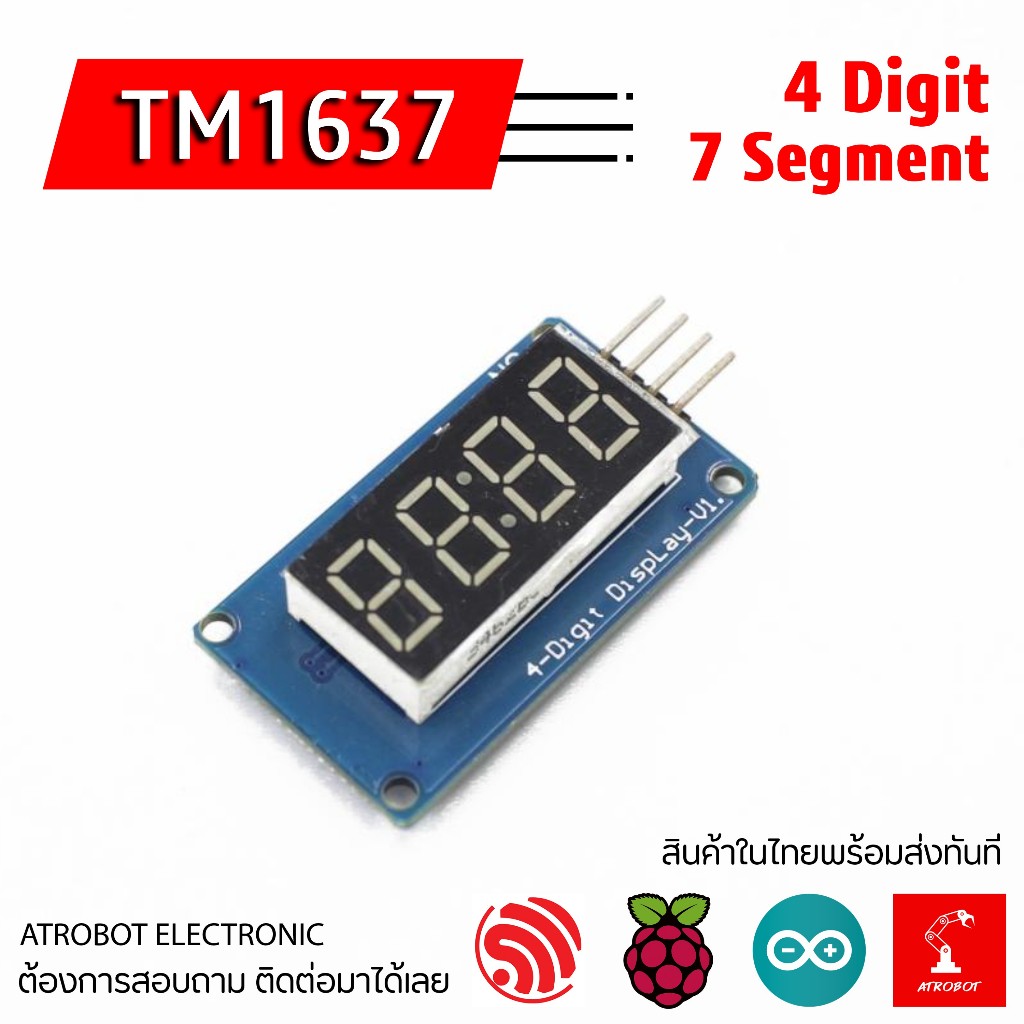 TM1637 4 Digit 7 Segment LED Module โมดูลแสดงผล ตัวเลข แบบนาฬิกา ดิจิตอล