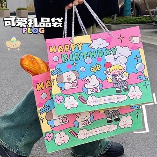 (พร้อมส่ง) ถุงกระดาษ ถุงของขวัญ เคลือบด้าน ลายการ์ตูน วันเกิด HAPPY BIRTHDAY แบบหนา พรีเมี่ยม มีหูหิ้ว สีสันสดใส