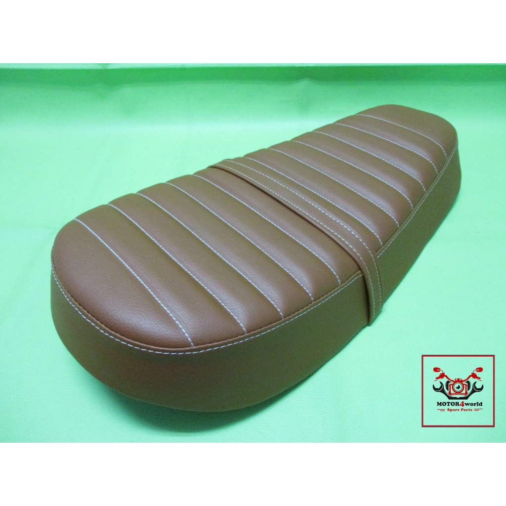 BROWN COMPLETE DOUBLE SEAT with "WHITE" STITCHING For YAMAHA DT100 DT100X  // เบาะ  สีน้ำตาล เย็บลอน