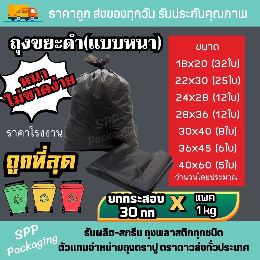 (ยกกระสอบ30กก) ถุงขยะดำหนา ราคาส่ง หนา เหนียว ไม่ขาดง่าย แพค1กก 30 แพค ใช้คุ้ม