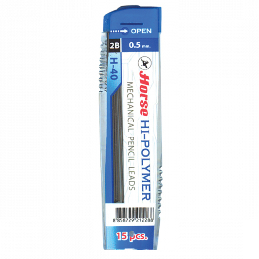 HORSE ไส้ดินสอกด ตราม้า รุ่น H-40 ความเข้ม 2B ขนาด 0.5มม. (  15 ไส้ / หลอด )