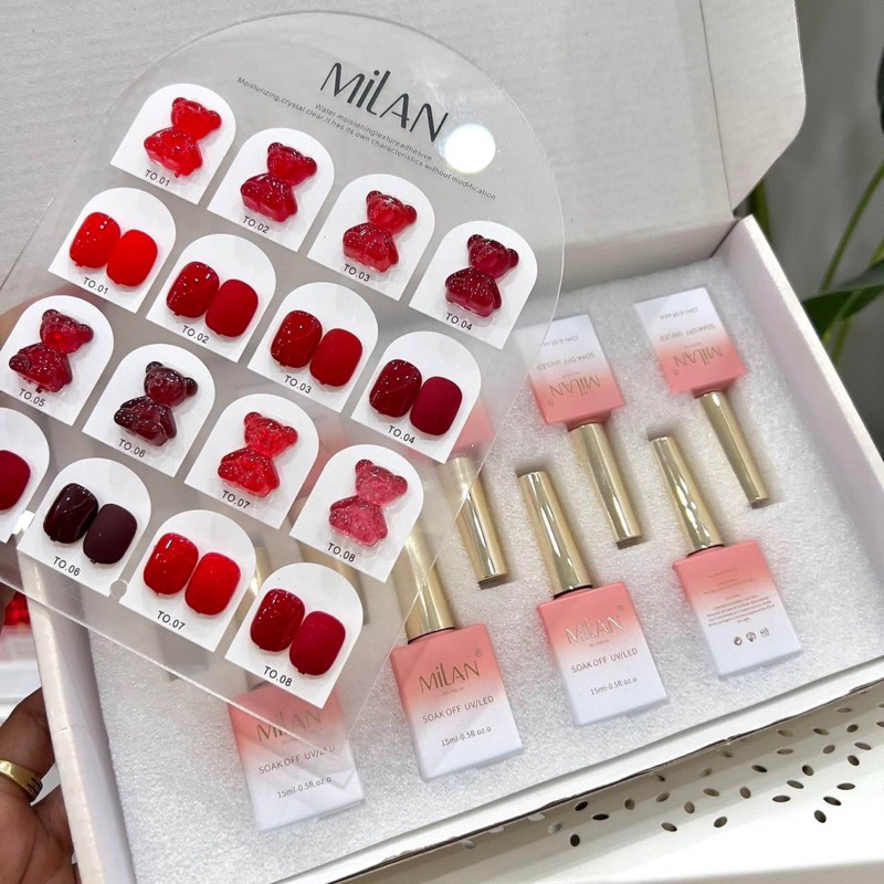 พร้อมส่ง ชุดสี Milan โทนแดง ชุด 8 สี เนื้อสีแน่น สีสวย ตรงปก สีทาเล็บเจลสีแดง สีเจลโทนแดง แถมฟรีชาร์ตโชว์สีแบบสำเร็จ