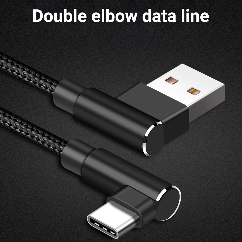 Elbow Data Cable สายข้อมูล Double elbow nylon woven data cable สายชาร์จเร็ว สายชาร์จType C/L สายชาร์จเร็ว พร้อมส่ง COD