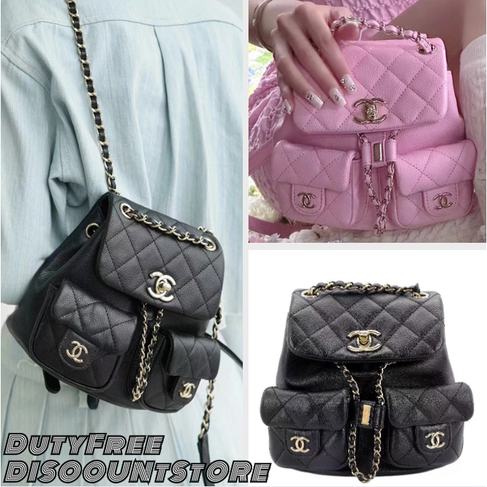 Chanel/Duma 23A/Vintage light gold buckle/Smooth calfskin/กระเป๋านักเรียนกบ/กระเป๋าเป้สะพายหลัง/