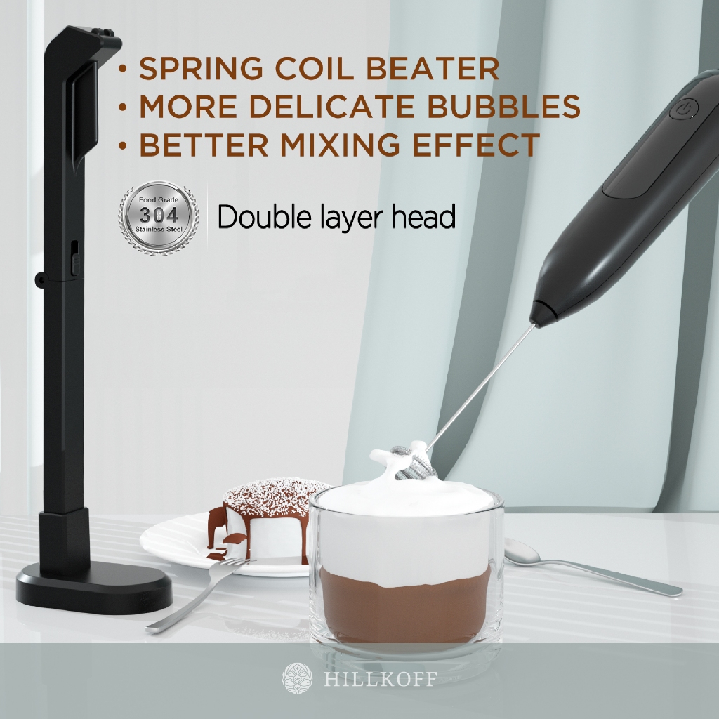 Hillkoff : เครื่องตีฟองนมไฟฟ้าไร้สาย เครื่องตีฟองนมพกพา Wireless Charging Milk Frother EB-003