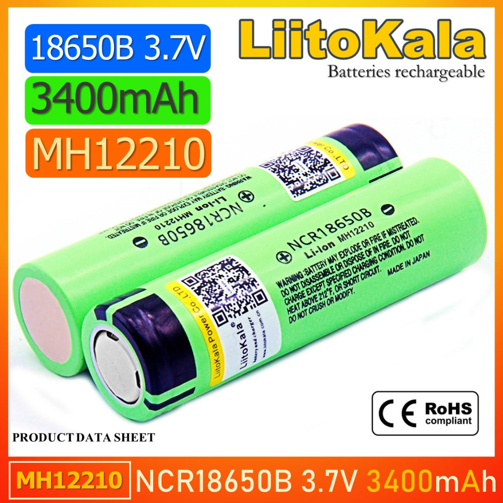 [หัวแบน] ถ่านชาร์จ NCR18650B 3.7V 3400mAh แบตเตอรี่ลิเธียมเหมาะสำหรับไฟฉาย สกู๊ตเตอร์, โคมไฟ LED