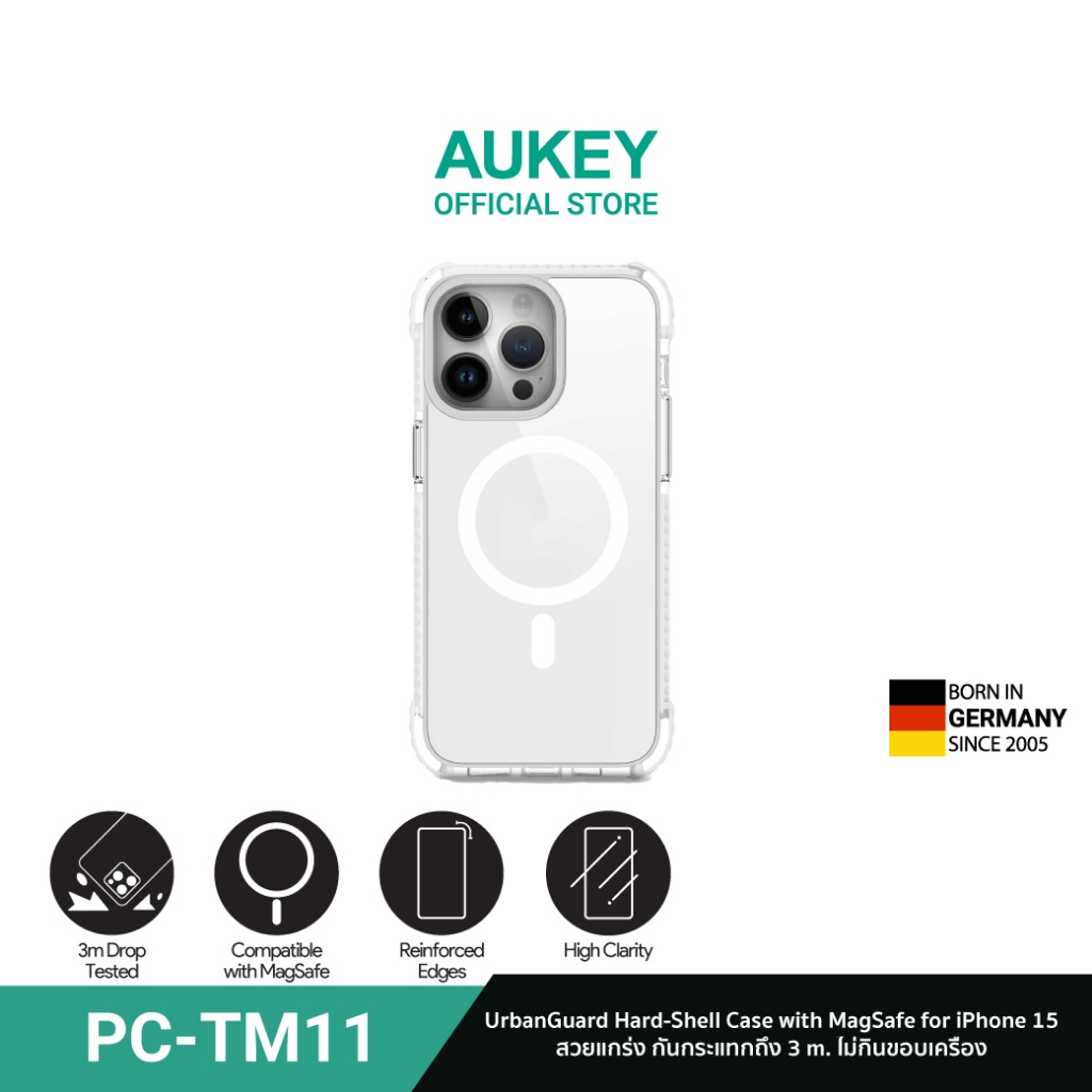 AUKEY PC-TM11 เคสไอโฟน เคสไอโฟน 15 เคสแม่เหล็ก MagSafe UrbanGuard Hard-Shell แข็งแรงกันกระแทก