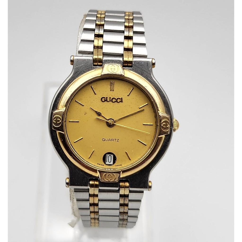 นาฬิกา GUCCI WOMEN'S 9000M SWISS QUARTZ GOLD DIAL TWO TONE STAINLESS STEEL WATCH 32 MM (มือสอง)