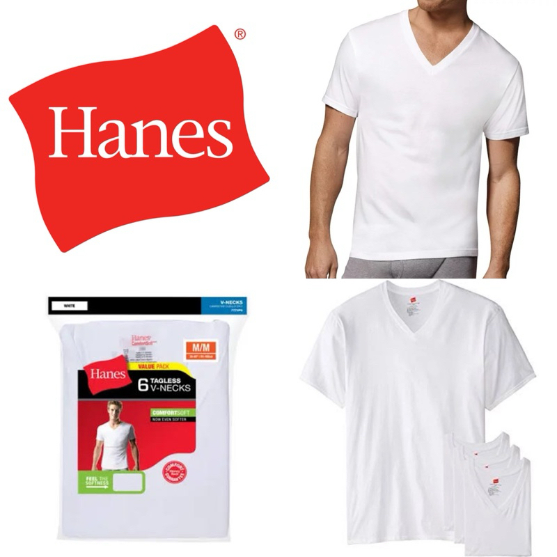 Hanes เสื้อยืด คอวี ของแท้ ผ้าบาง นำเข้าจากอเมริกา