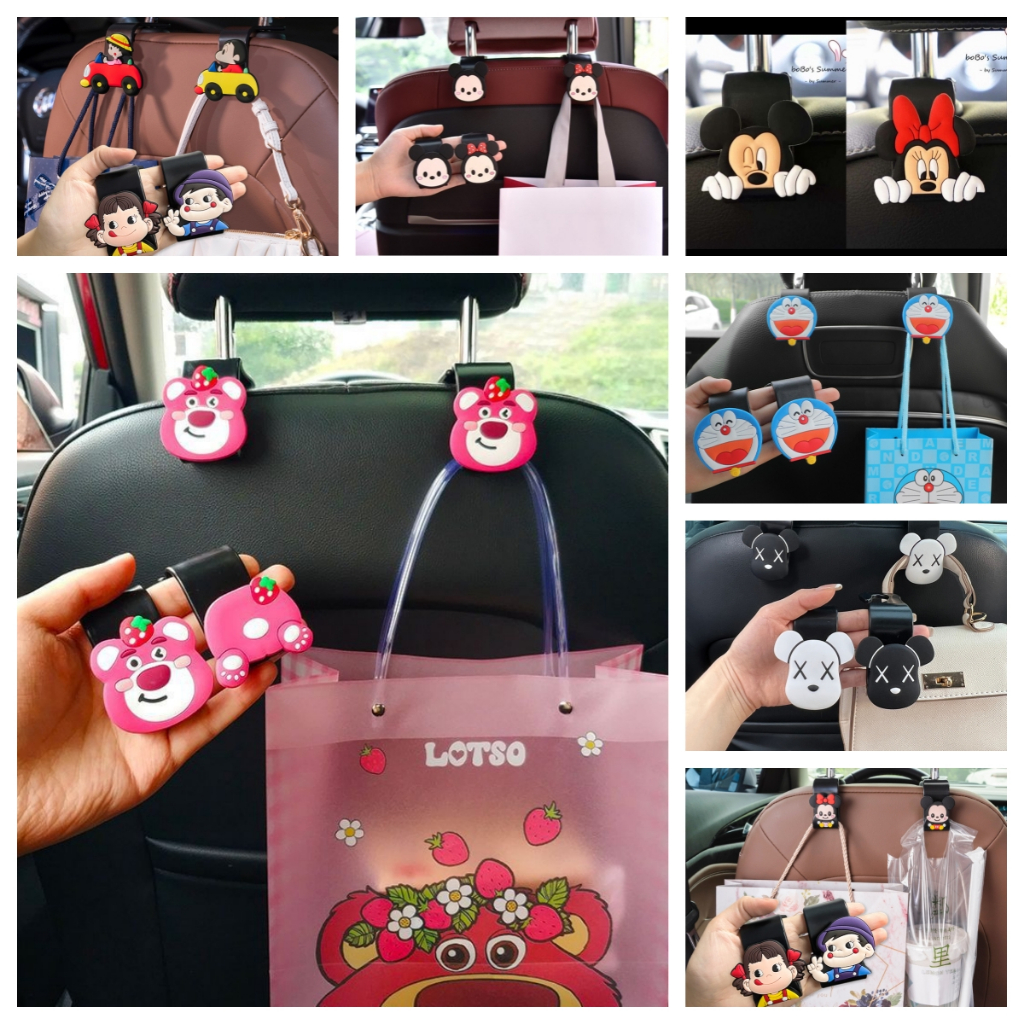 เบาะหลังเบาะหลังรถเบ็ดพนักพิง 2 ชิ้นสีดำที่แขวนเบาะหลังที่มีสไตล์สำหรับเสื้อผ้ากระเป๋าเสื้อโค้ทกระเป๋าขายของชำ