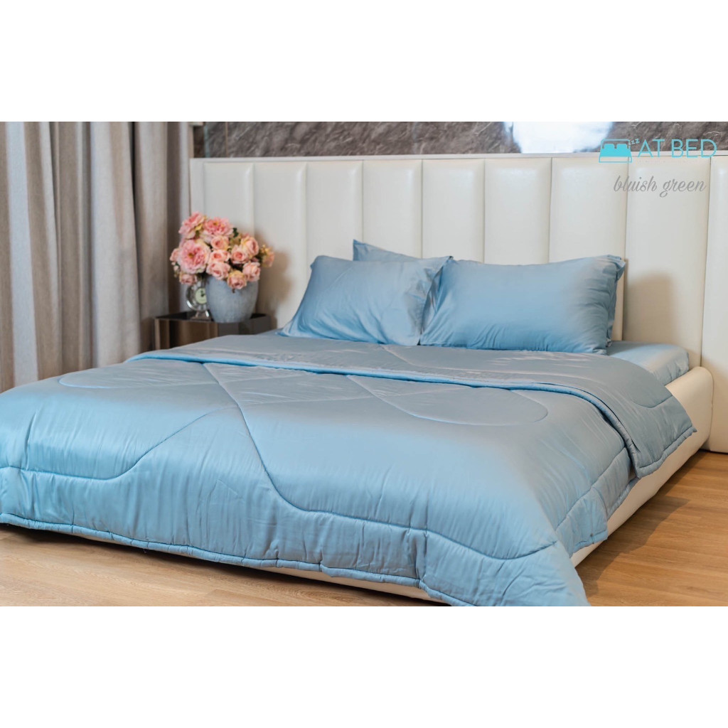 ชุดผ้าปู-ผ้าห่มนวม At Bed เนื้อผ้า Bamboo 100% ทอ 1000 เส้นด้าย สีฟ้าอมเขียว