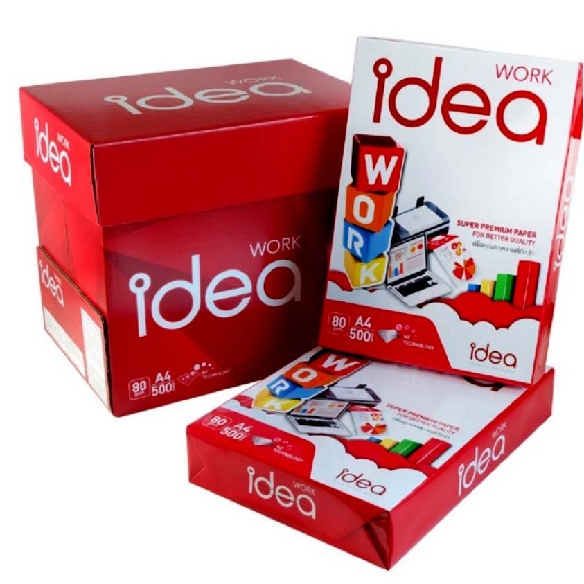 กระดาษถ่ายเอกสารA4 80แกรม Idea Work 5 รีม/กล่อง  1order/1ลัง
