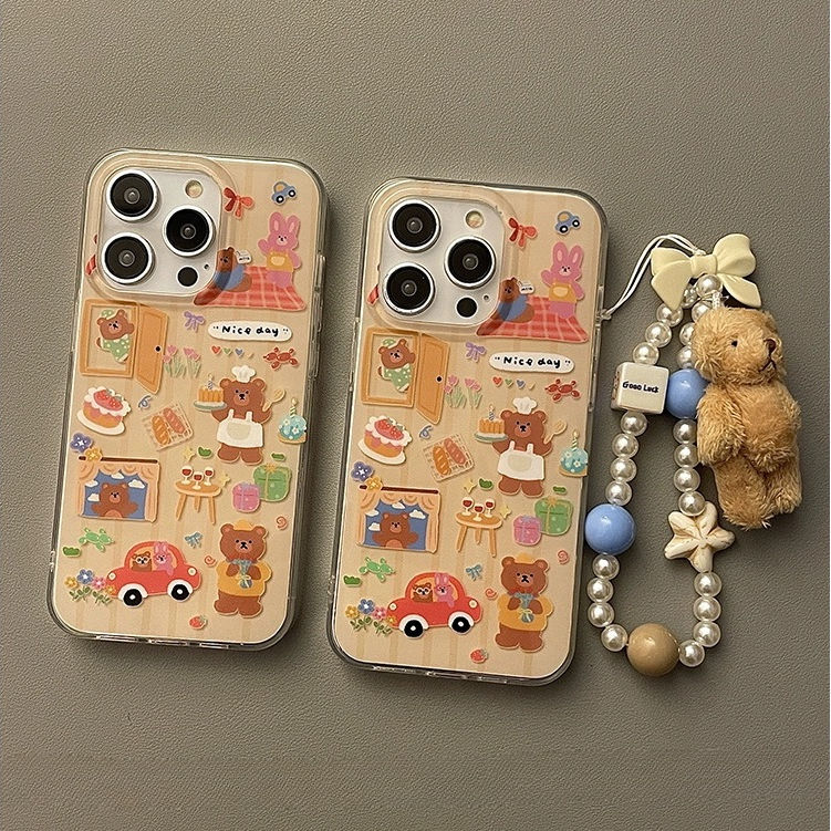 จัดส่ง24ชม for iPhone 15/14/13/12/11 Pro max case เคสไอโฟน11 แฟชั่น บางเบาพกพาง่าย น่ารัก การ์ตูน หมี โซ่มุก case