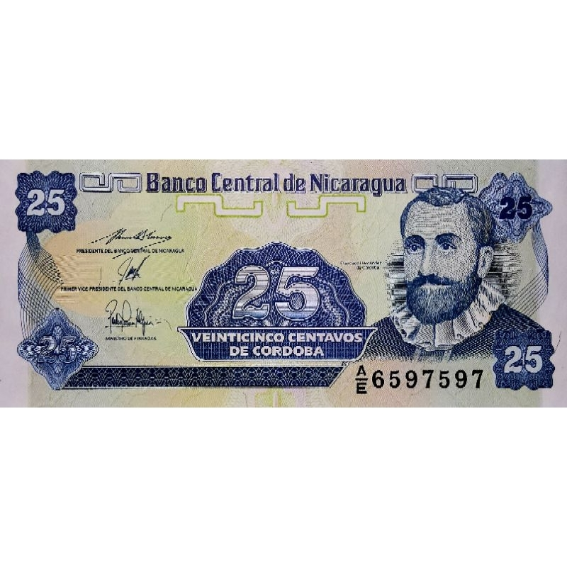แบงก์​นิการากัว​ Nicaragua, 25 Cent​avos, ไม่​ผ่าน​ใช้​ UNC, B848T