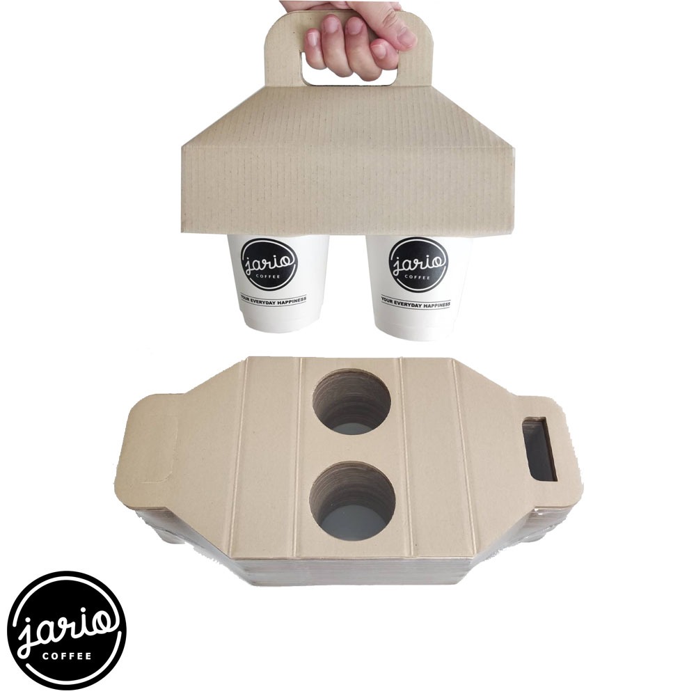 Jario ที่หิ้วแก้ว 2 ช่อง 50 แผ่น กระดาษลูกฟูกลอน 3 ชั้น Coffee Cup Holder