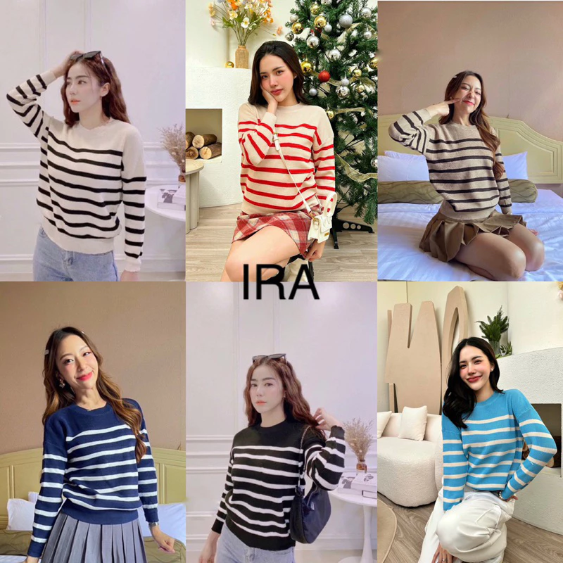 BY IRA (3059) Kim berry Sweater ไหมพรมแขนยาวลายทางแบบนุ้งคิมเบอร์รี่ ดีไซน์คอกลม มีสมอคนิดนึง ยืดได้เยอะมาก คุณหนูสุดดดด
