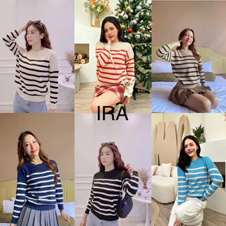 BY IRA (3059) Kim berry Sweater ไหมพรมแขนยาวลายทางแบบนุ้งคิมเบอร์รี่ ดีไซน์คอกลม มีสมอคนิดนึง ยืดได้เยอะมาก คุณหนูสุดดดด