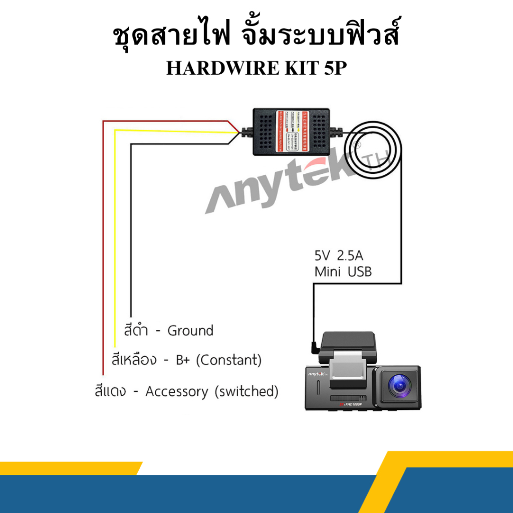 สาย Hardwire Kit 5P สำหรับรุ่น ANYTEK A16 - ANYTEK Q1 ต่อตรงเพื่อใช้ Parking mode (สินค้าใช้ได้เฉพาะ