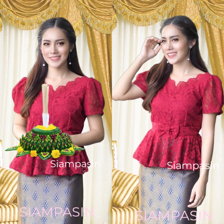 PTT♦️เสื้อลูกไม้ เกรดพรีเมี่ยม ทรงสวยเข้ารูป อก 32-36, 34-38, 38-40, 40-42, 42-46 นิ้ว สีแดง เสื้อชุ
