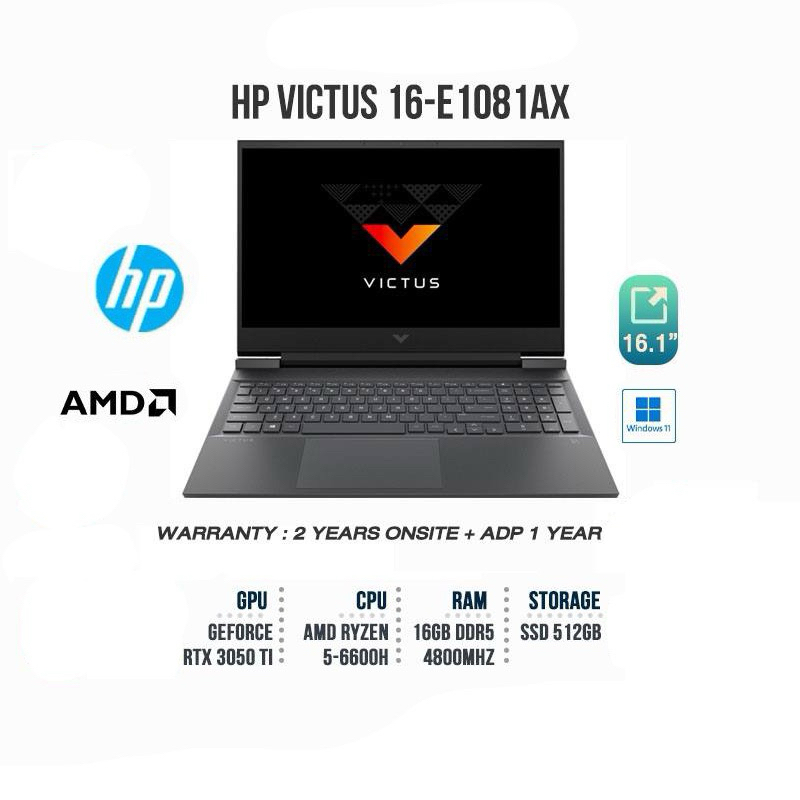 Notebook HP Victus Gaming 16-e1081ax 6600H/3050ti/16gbDDR5/512gbM.2 มือสอง