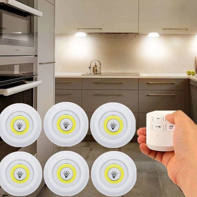 ✨New✨(แบบรีโมท) ไฟมินิ ไร้สาย LED แบบรีโมท หรี่แสงได้ สำหรับติดในตู้ ครัว ห้องน้ำ #A165