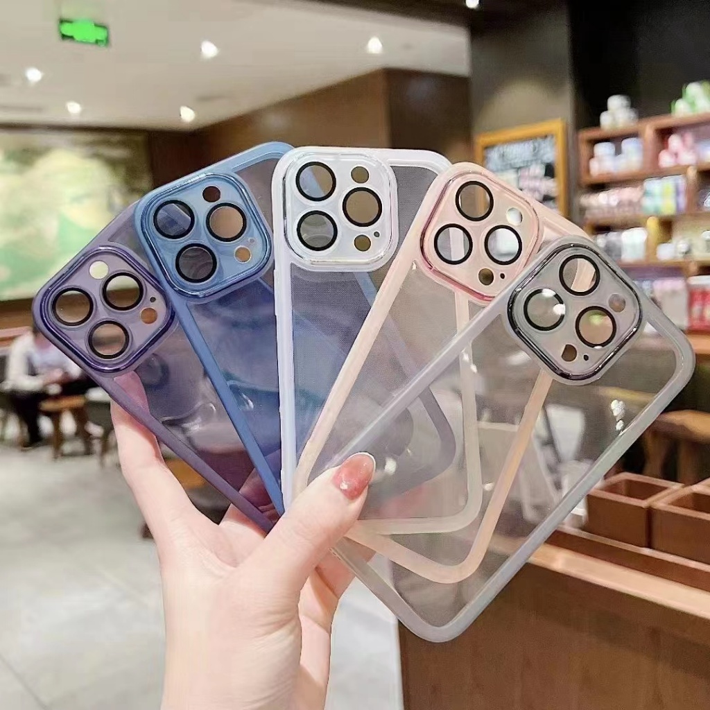 พร้อมส่ง เคสอะคริลิใส ขอบสีพร้อมเลนส์กล้องสำหรับไอโฟน 13/13pro/13promax