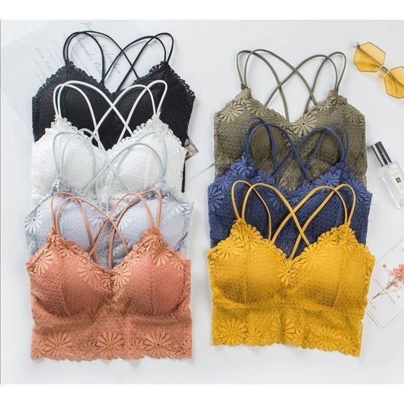 Bra kaimook shop # 9108(D 6645 )#Lace bra ครอปบราตัวสั้น เเนวเซ็กซี่ฟองน้ำถอดได้ ใส่สบายฟรีไซส์ อก32"-38"