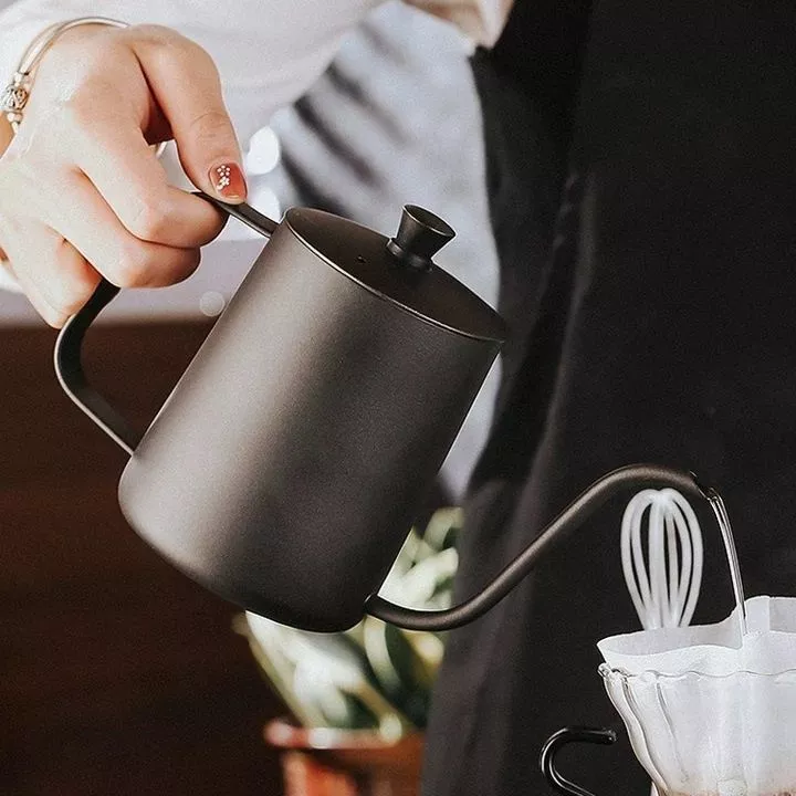 [C053]กาดริปกาแฟ สแตนเลส สีเงิน/สีดำ 250ml/350ml/600ml Stainless Pour-Over Coffee Drip Pot