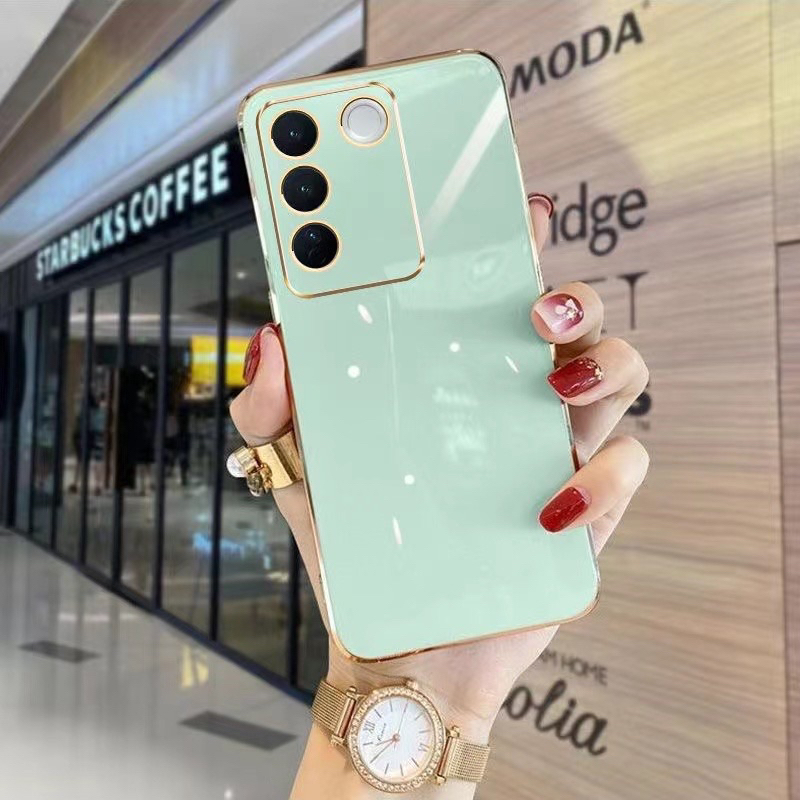 เคส สีพื้น ขอบทองเงา แบบนิ่ม สำหรับ รุ่น vivo V29E V29 1-3วันได้รับของ