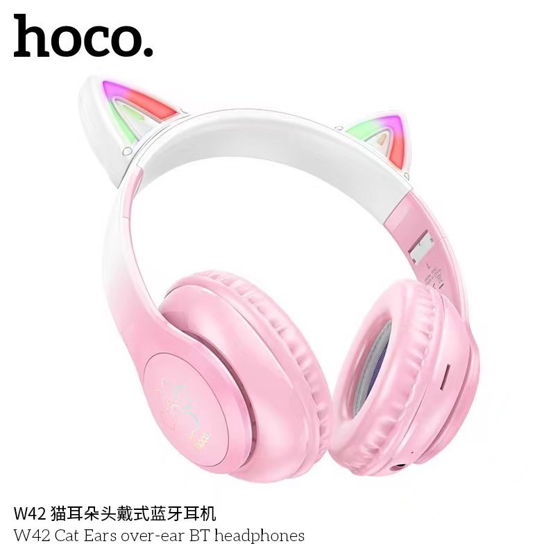 Hoco W42 Cat Ears over-ear headphone หูฟังบลูทูธไร้สาย มีไฟ LED รองรับการเชื่อมต่อ TF Card / 3.5 AUX