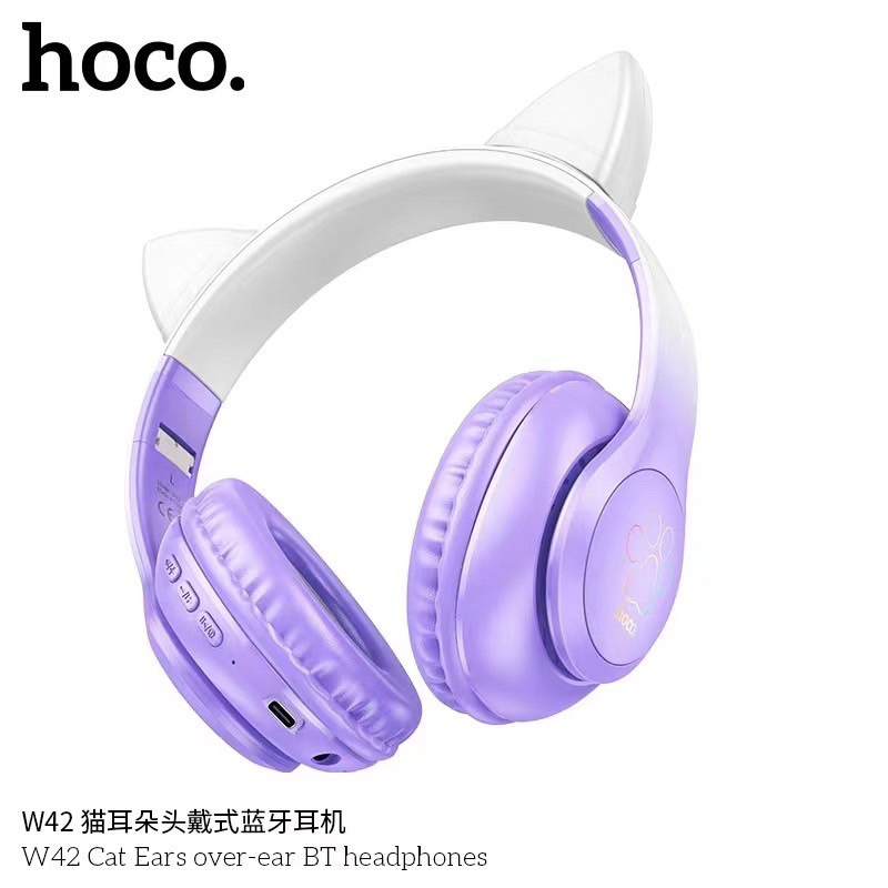Hoco W42 Cat Ears over-ear headphone หูฟังบลูทูธไร้สาย มีไฟ LED รองรับการเชื่อมต่อ TF Card / 3.5 AUX