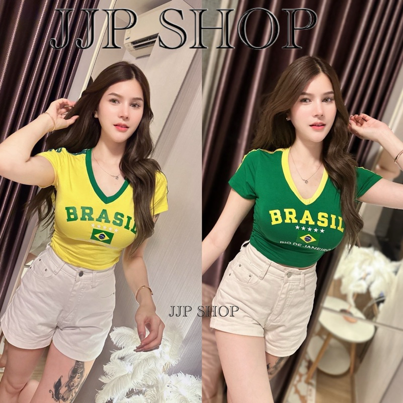 เสื้อบอลครอปบราซิล เนื้อผ้าดี ทรงสวย พิมพ์ลาย งานตามหา งานจริงสวยมาก